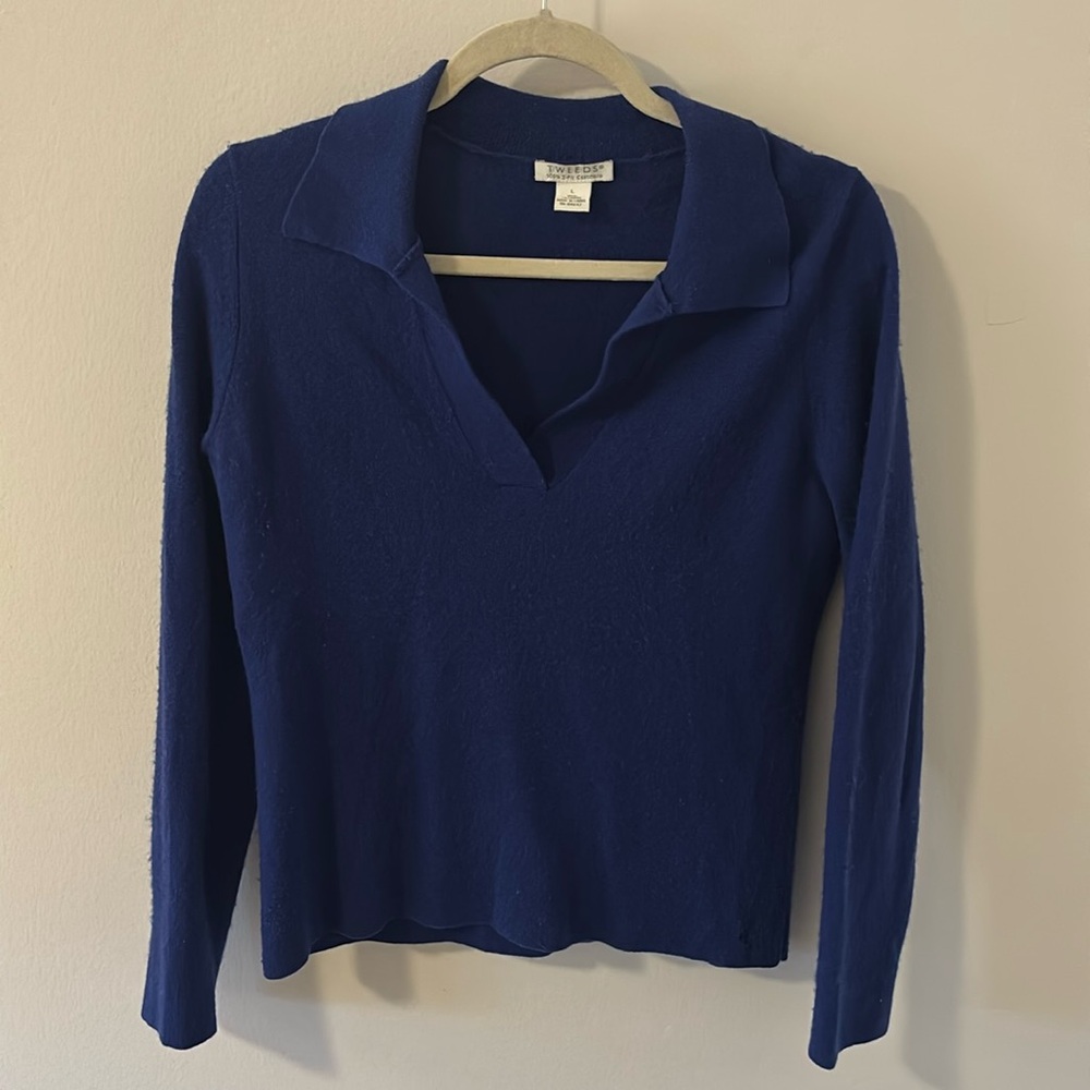 100% 2-Ply Cashmere Blue V-Neck Sweater